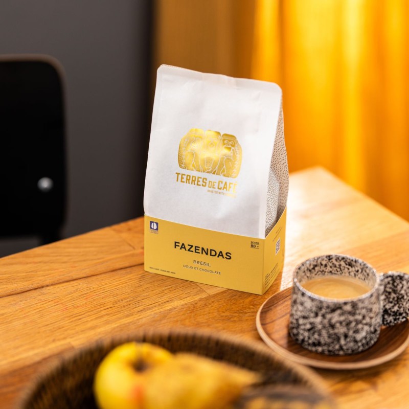 Paquet de café bio BRÉSIL FAZENDAS MONDO NOVO BIO 250 g vue arrière