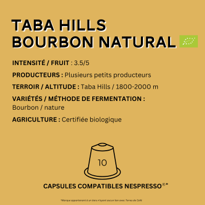 CAPSULES RWANDA TABA HILLS BOURBON BIO - Boîte de 10